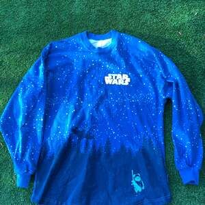 Disney Parks Star Wars Ewok Forest Spirit Jersey, Blue Galaxy Print, Size XS